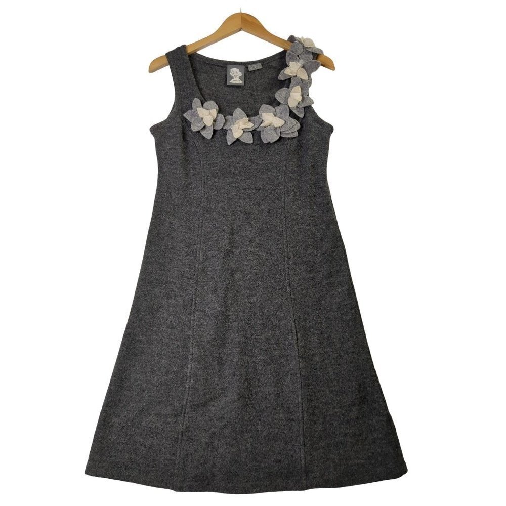 Anthropologie Girls From Savoy Merino Wool Shift Dress Gray Flowers Womens S